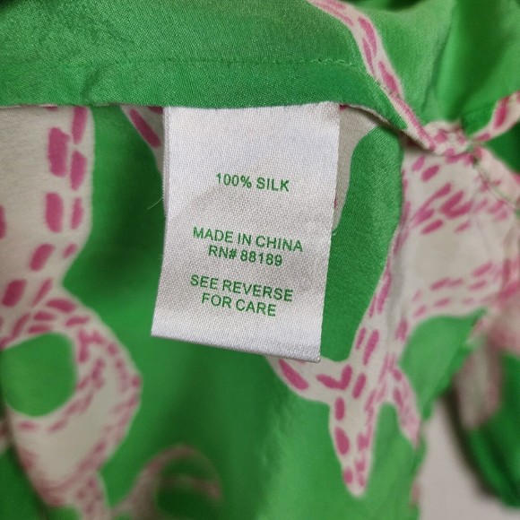 Lilly Pulitzer Rare 100% Silk Twinkle Tunic Top XS Elsa Green Pink Resort Beach - Picture 7 of 10